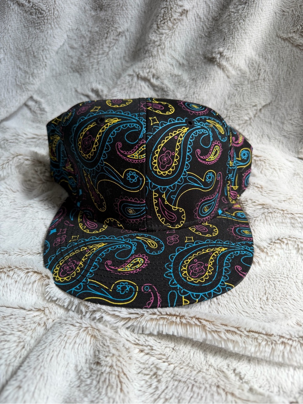 Black Paisley Five-Panel Cap with Multicolor Print